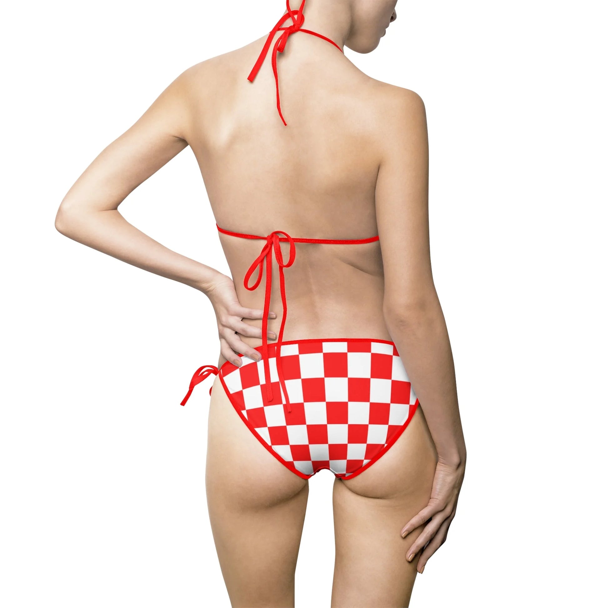 Red Checkered Bikini Swimsuit for Fashionable Women, Artsulli - Art is Long, Life is Short, All Over Prints, , , , , , , 