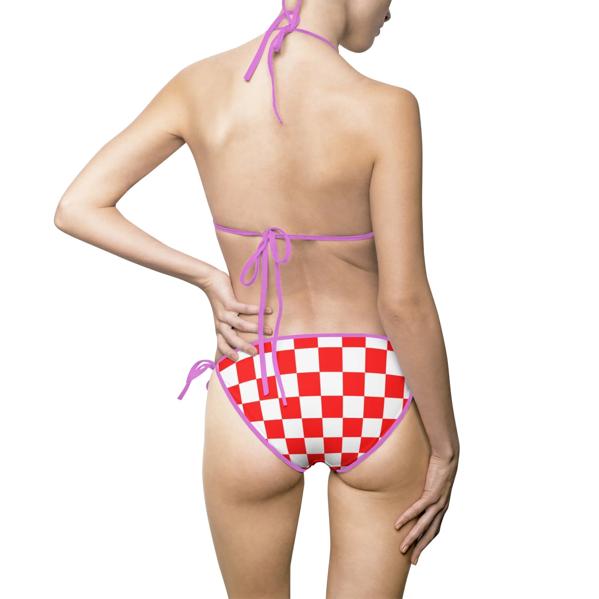 Red Checkered Bikini Swimsuit for Fashionable Women, Artsulli - Art is Long, Life is Short, All Over Prints, , , , , , , 