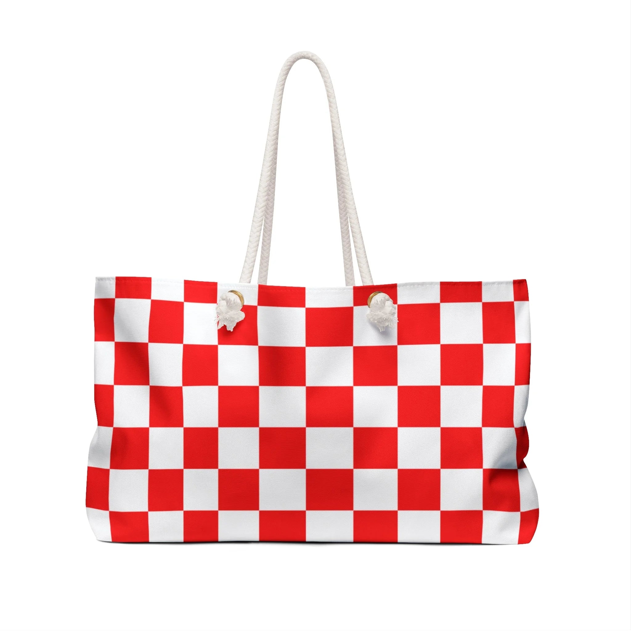 Red Checkered Oversized Weekender Tote, Artsulli - Art is Long, Life is Short, Bags, , , , , , , 