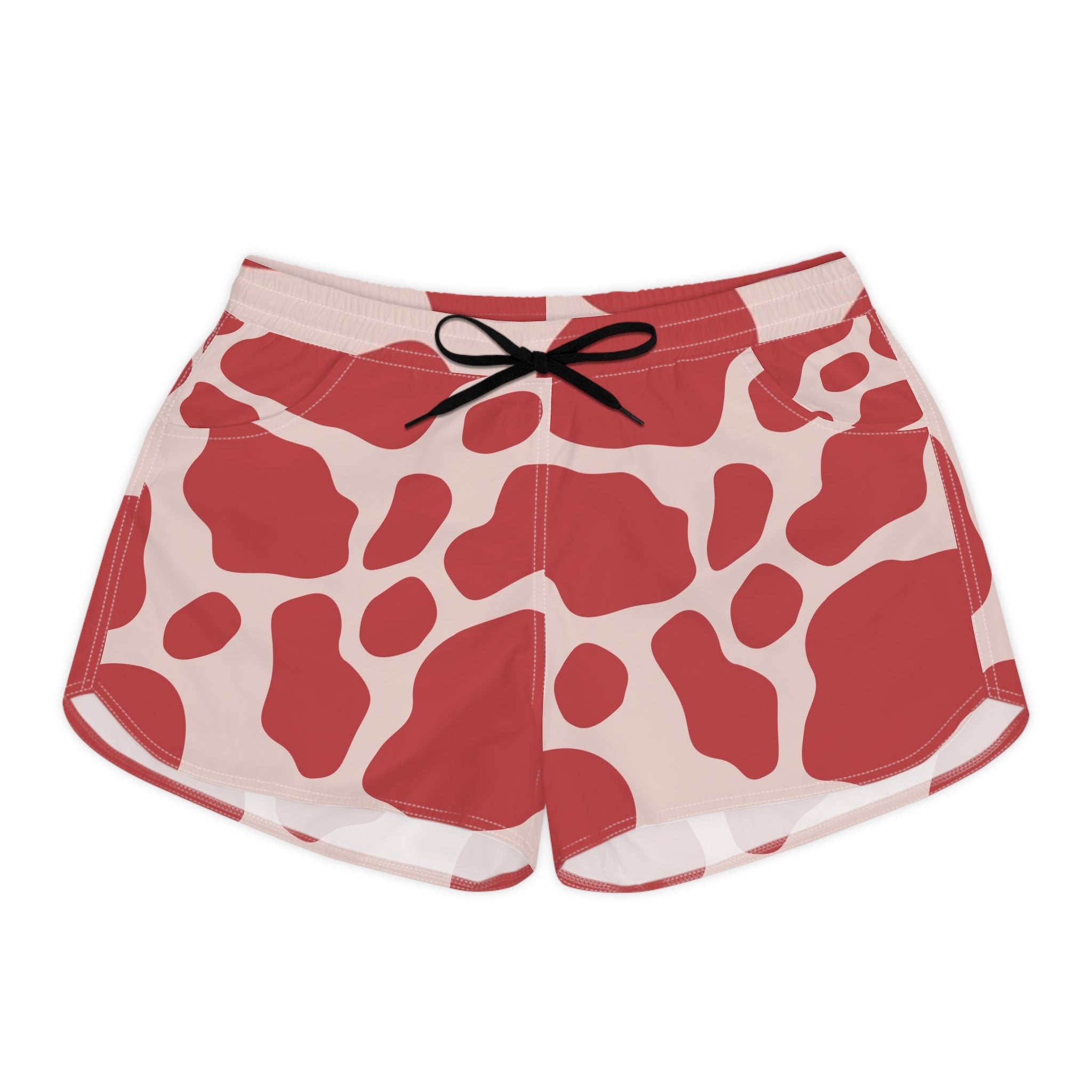 Red Cow Print Athletic Shorts, Artsulli - Art is Long, Life is Short, All Over Prints, Size, S, Color, Black drawstring, , , 11019436609267718145