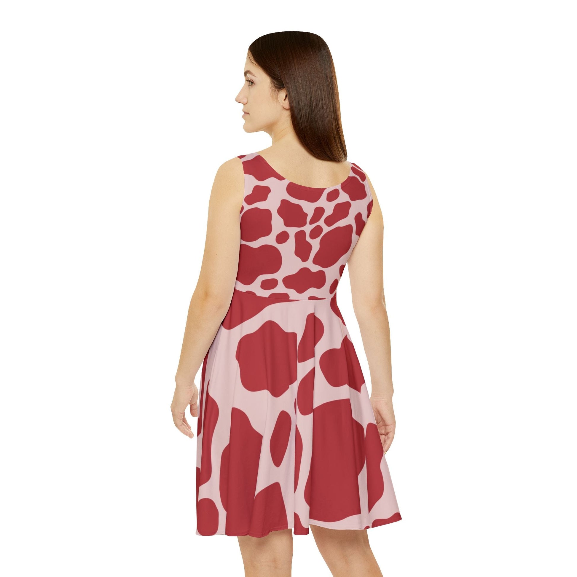 Printify Red Cow Print Skater Dress 2025