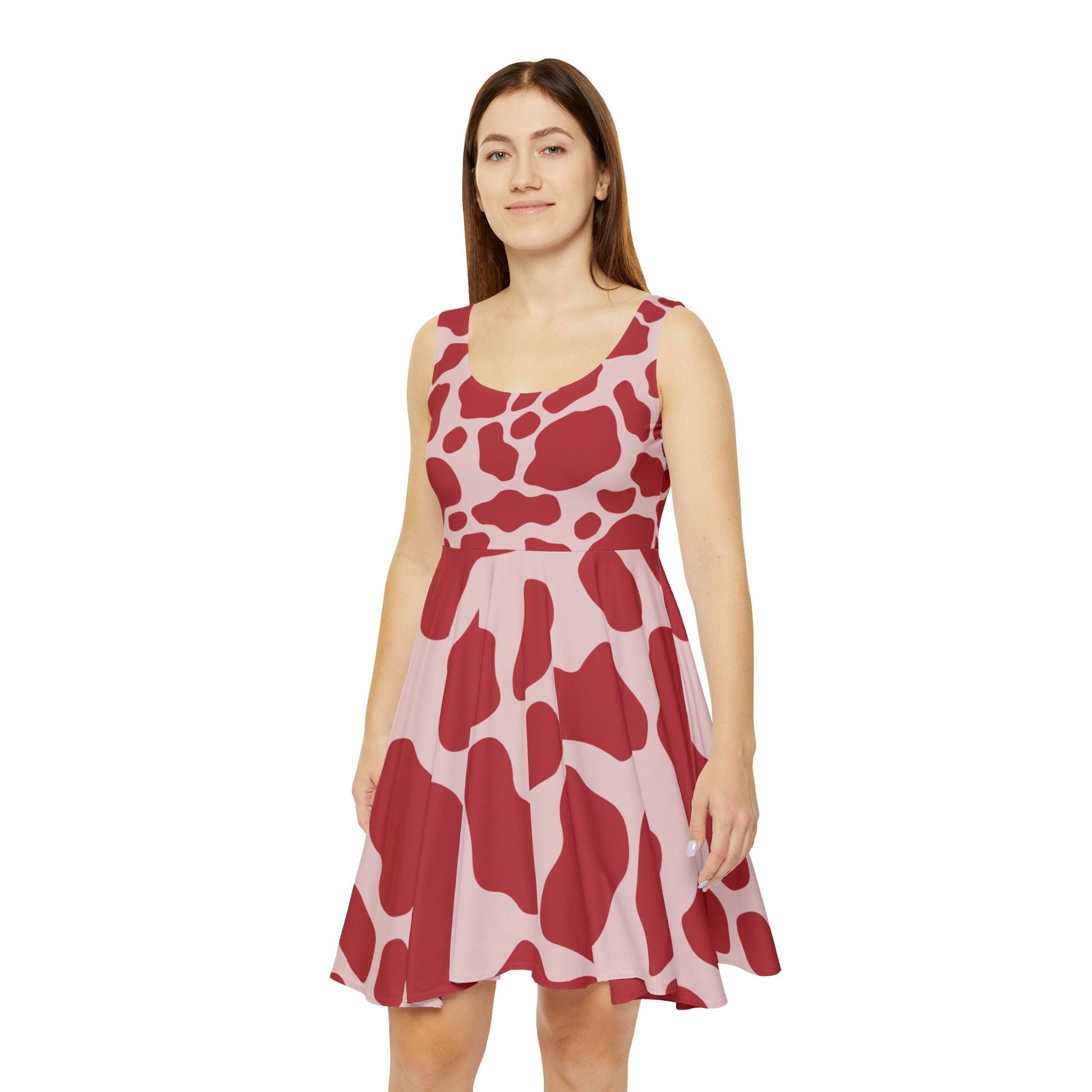 Printify Red Cow Print Skater Dress 2025