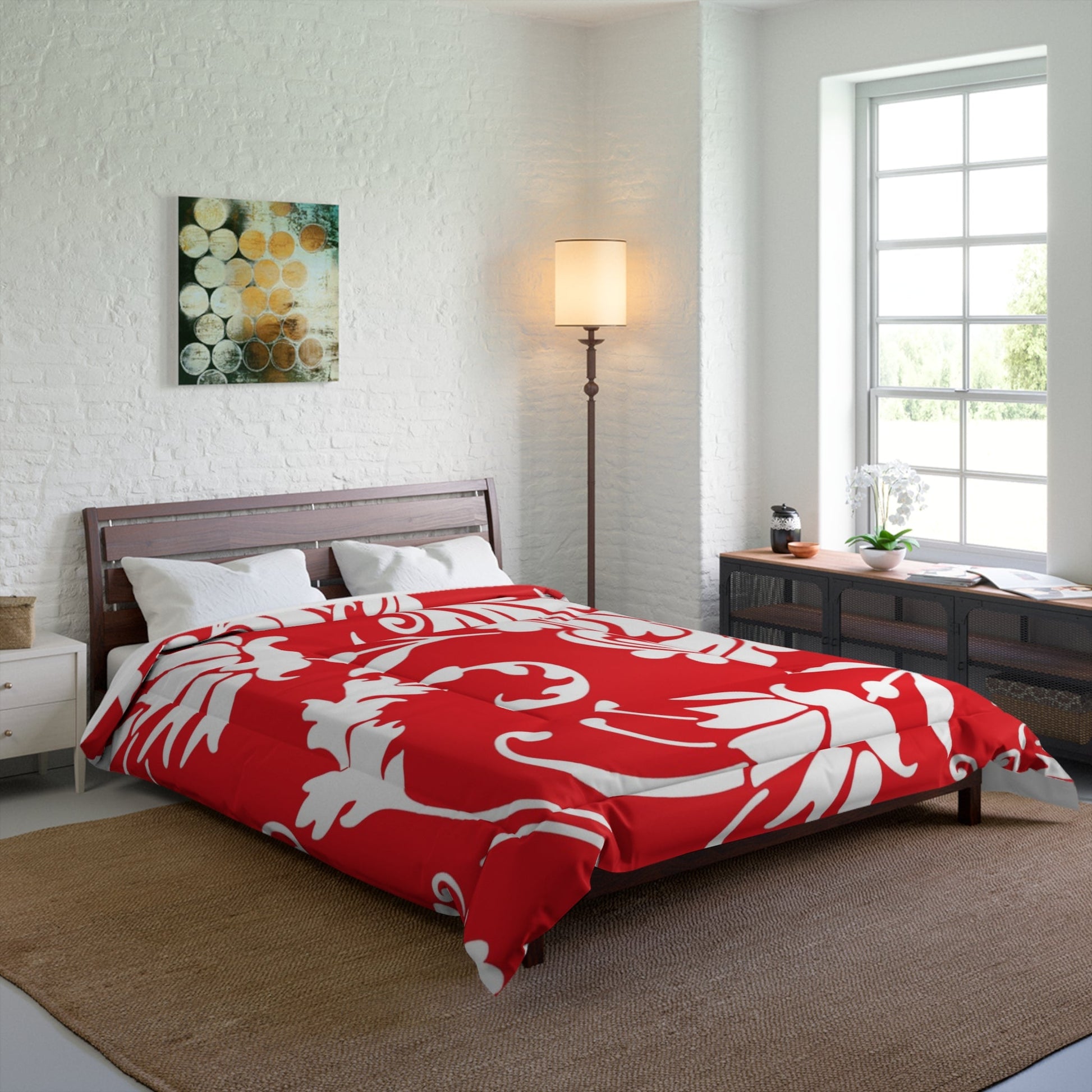 Printify Red Damask Floral Comforter 2025