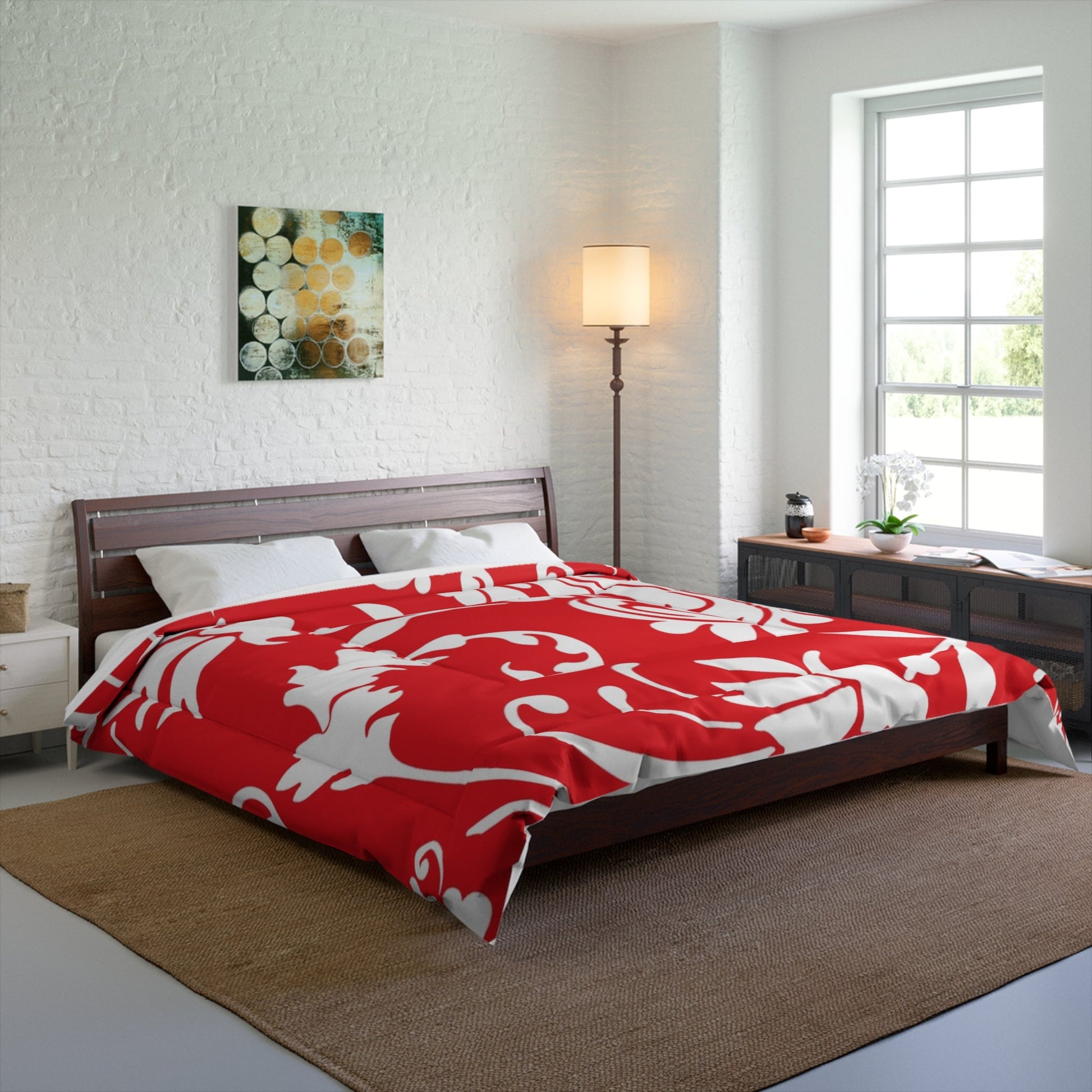Printify Red Damask Floral Comforter 2025