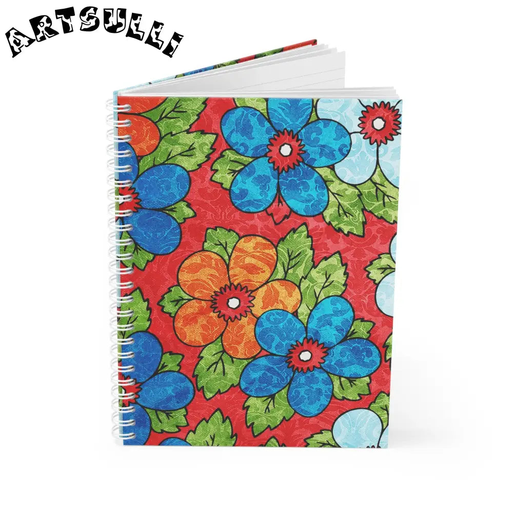 JAKKOUTTHEBXX Red Floral Wide-Ruled Spiral Notebook 2025