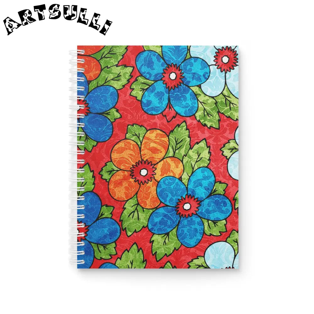 JAKKOUTTHEBXX Red Floral Wide-Ruled Spiral Notebook 2025