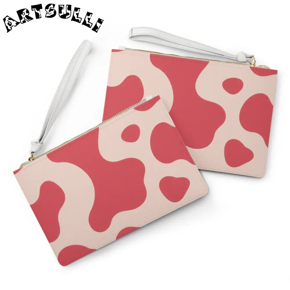 JAKKOUTTHEBXX Red and Cream Illustration Printed Faux Leather Clutch Bag 2025