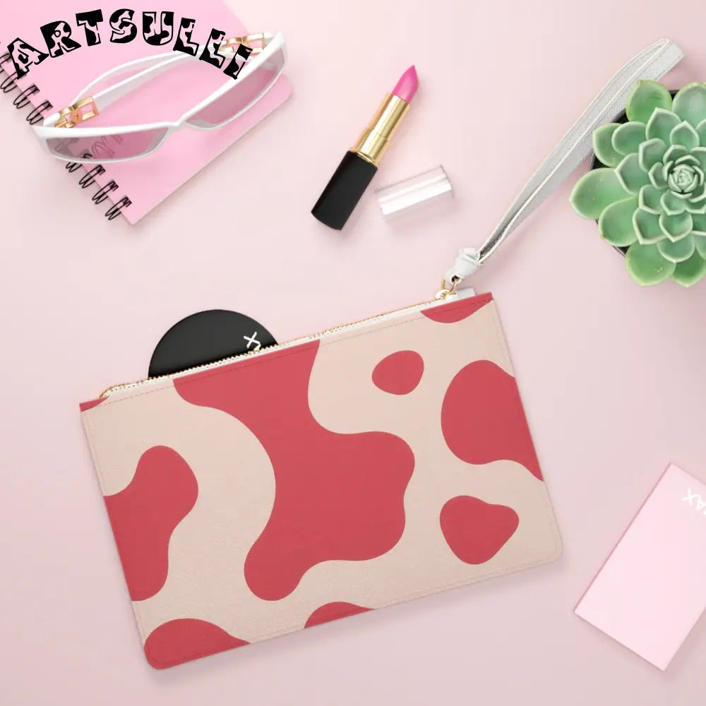 JAKKOUTTHEBXX Red and Cream Illustration Printed Faux Leather Clutch Bag 2025