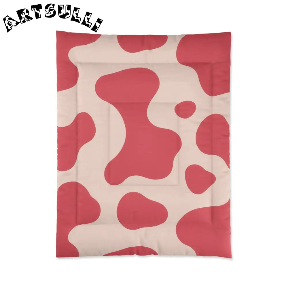JAKKOUTTHEBXX Pink and White Printed Cow Illustration Comforter 2025