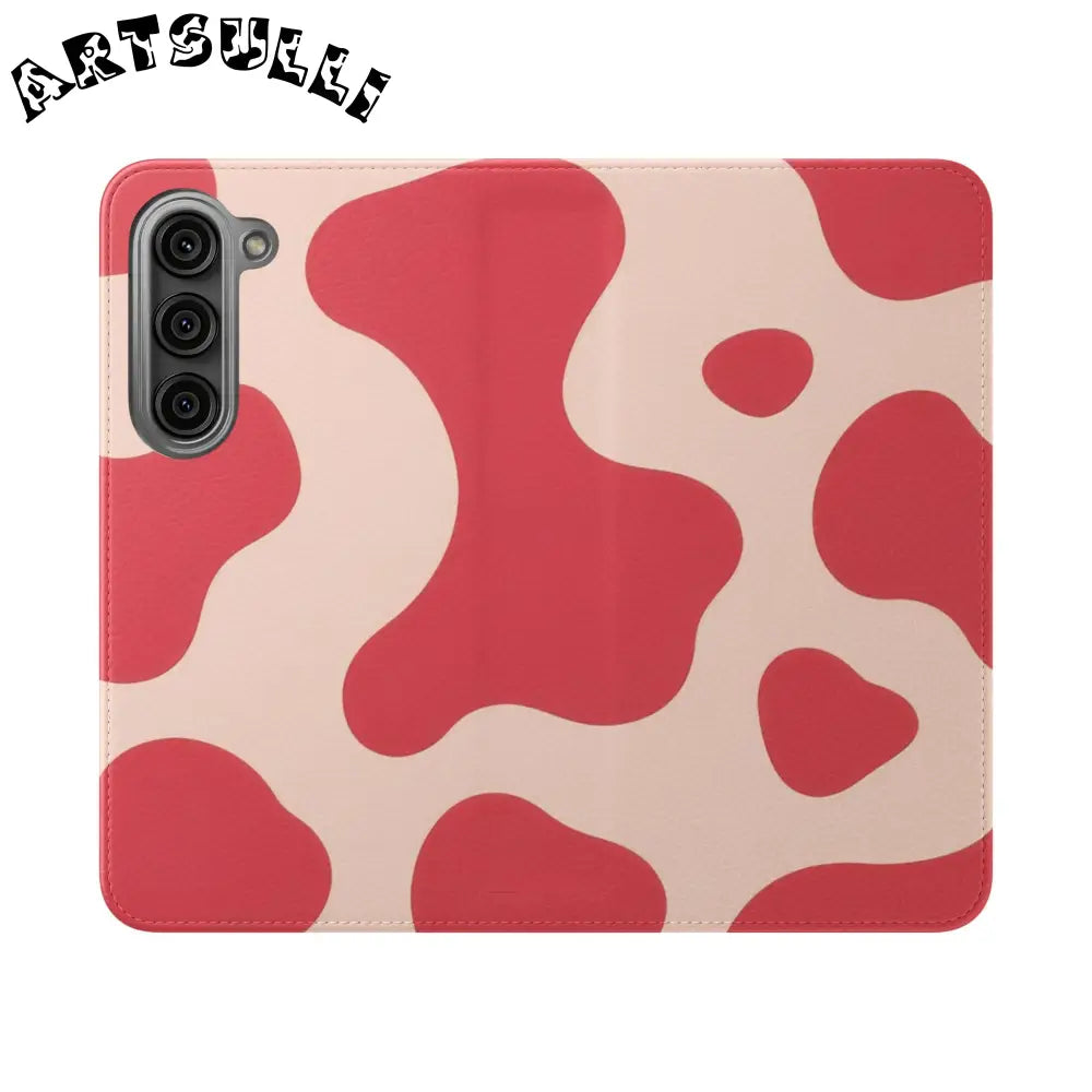 JAKKOUTTHEBXX Red and Beige Cow Print Illustration Printed Flip Case 2025