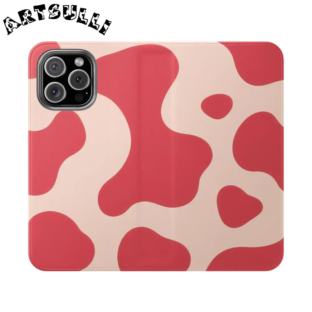 JAKKOUTTHEBXX Red and Beige Cow Print Illustration Printed Flip Case 2025