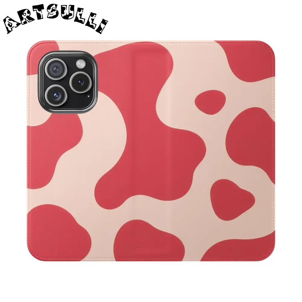 JAKKOUTTHEBXX Red and Beige Cow Print Illustration Printed Flip Case 2025