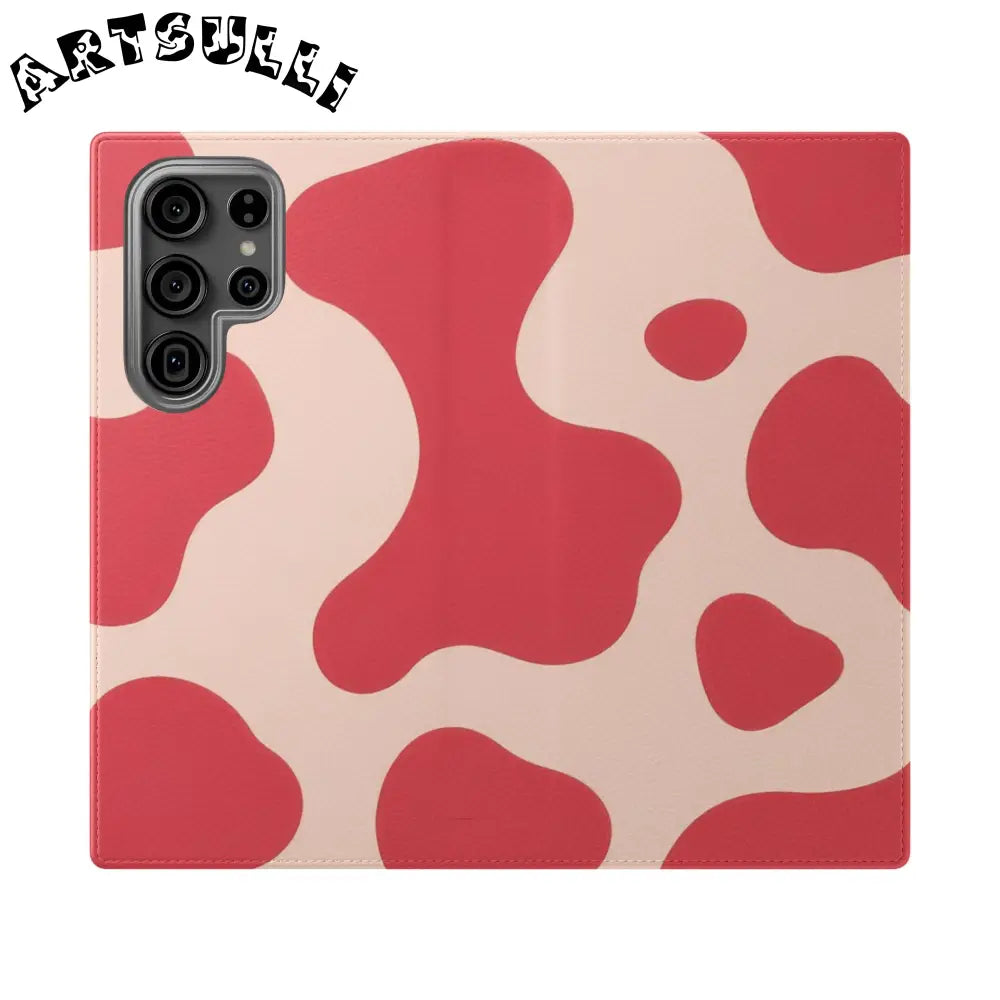 JAKKOUTTHEBXX Red and Beige Cow Print Illustration Printed Flip Case 2025