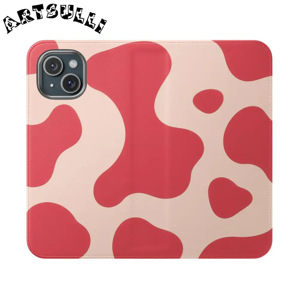 JAKKOUTTHEBXX Red and Beige Cow Print Illustration Printed Flip Case 2025