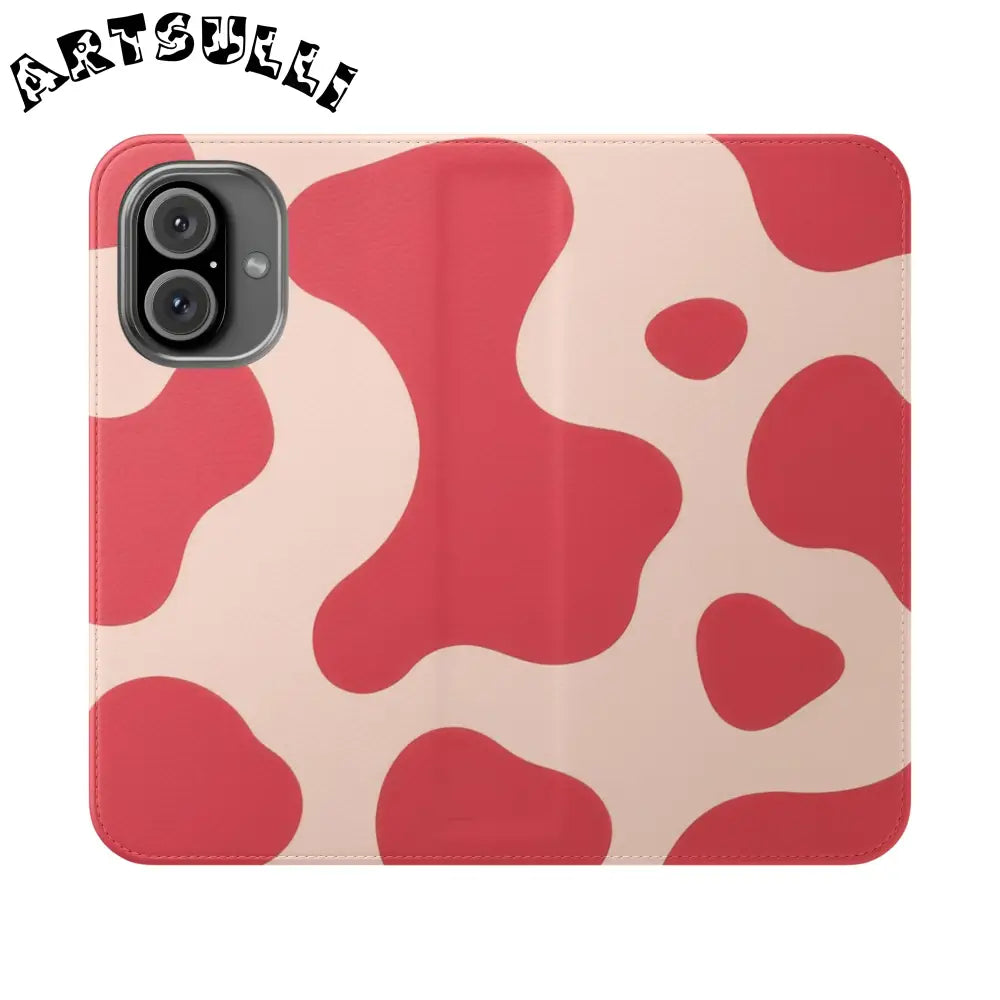 JAKKOUTTHEBXX Red and Beige Cow Print Illustration Printed Flip Case 2025