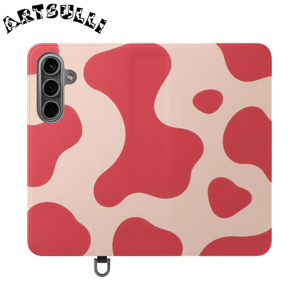 JAKKOUTTHEBXX Red and Beige Cow Print Illustration Printed Flip Case 2025