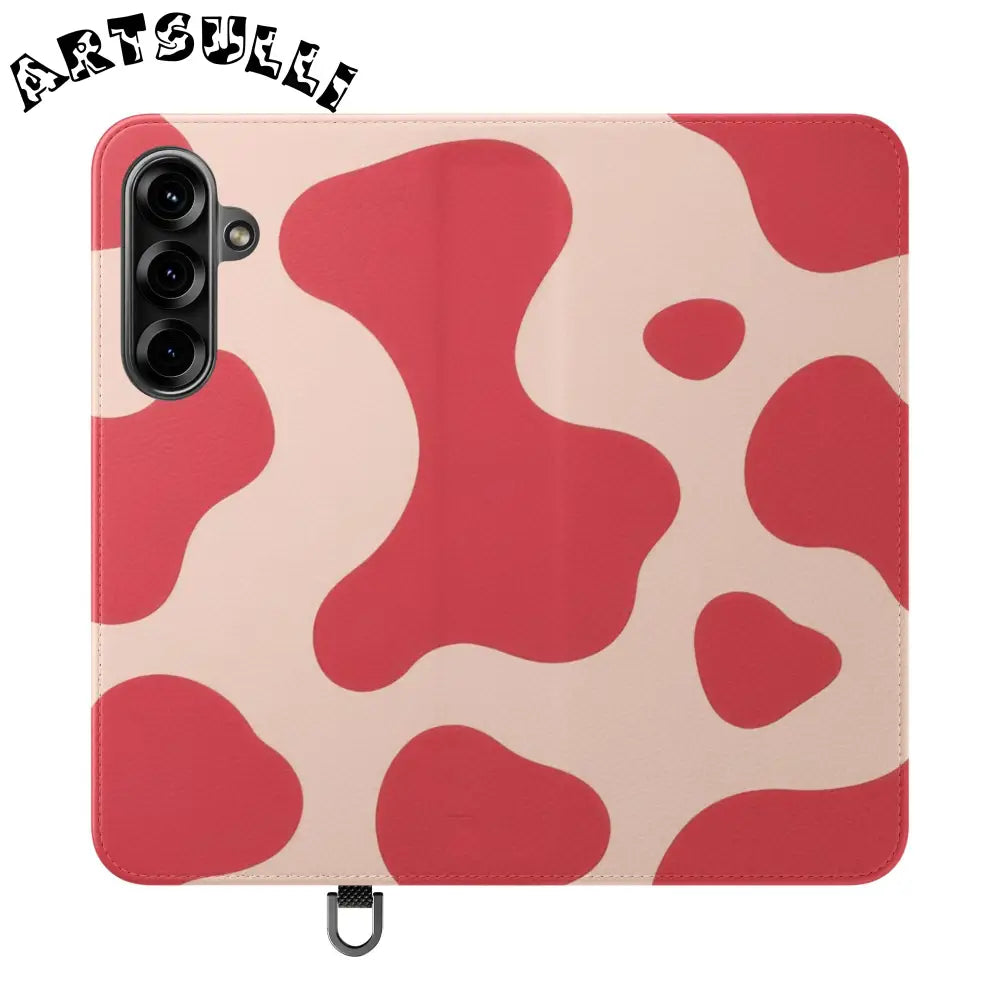 JAKKOUTTHEBXX Red and Beige Cow Print Illustration Printed Flip Case 2025