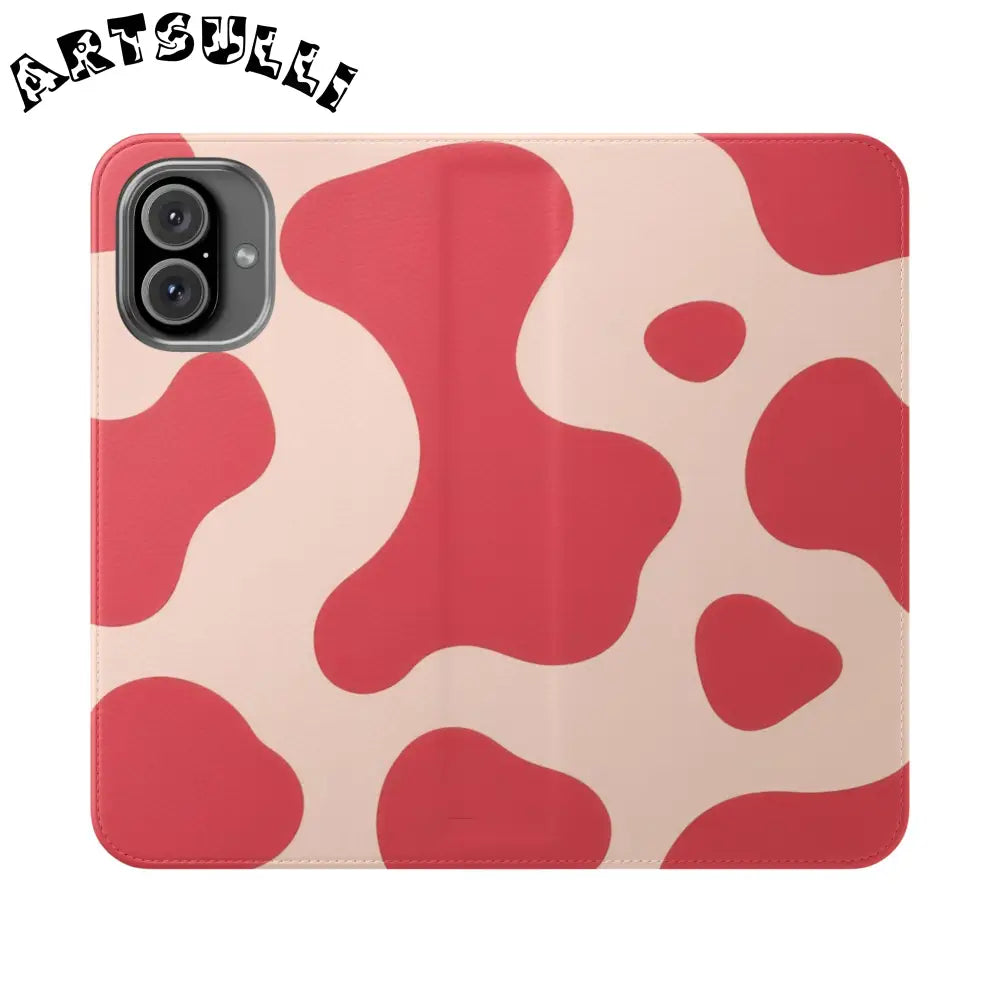JAKKOUTTHEBXX Red and Beige Cow Print Illustration Printed Flip Case 2025