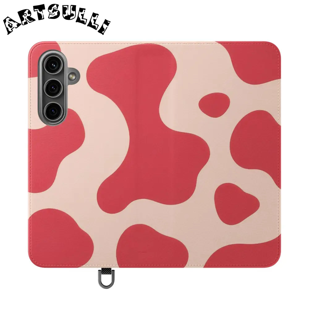 JAKKOUTTHEBXX Red and Beige Cow Print Illustration Printed Flip Case 2025