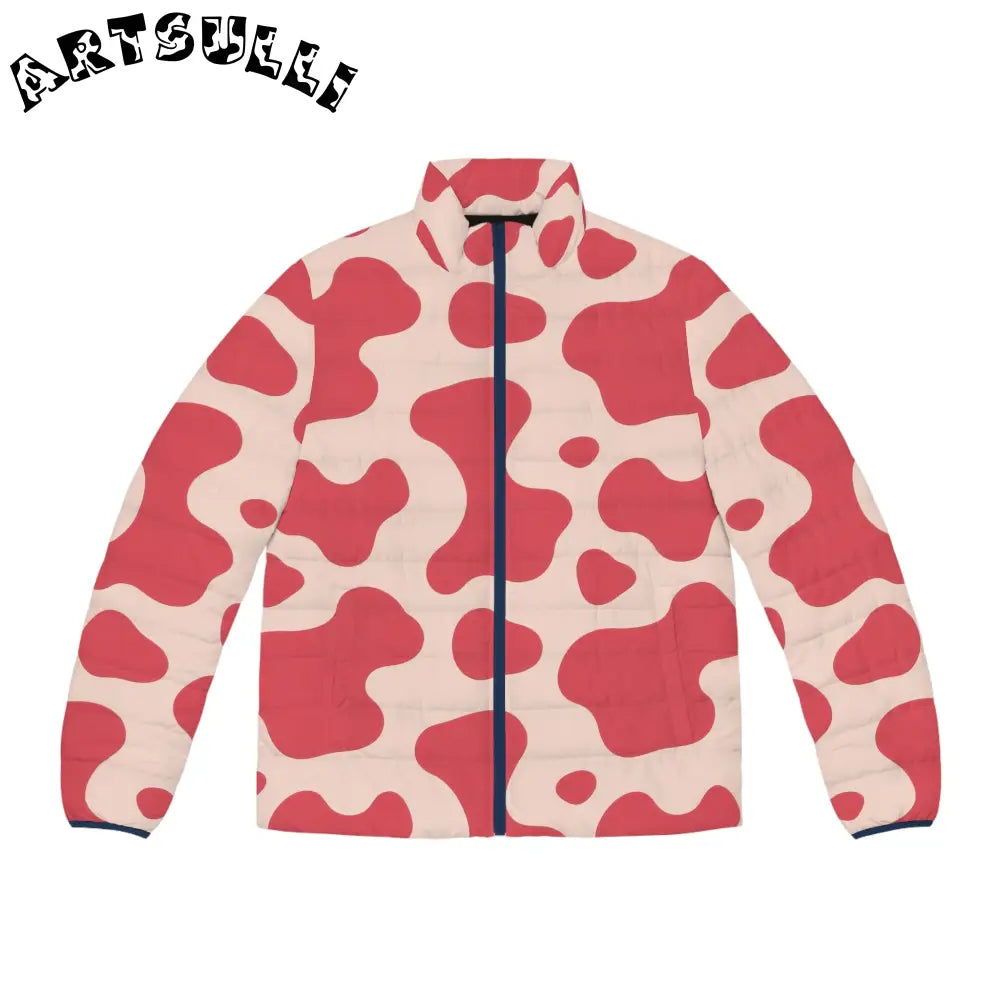 JAKKOUTTHEBXX Red and Cream Cow Illustration Printed Puffer Jacket 2025