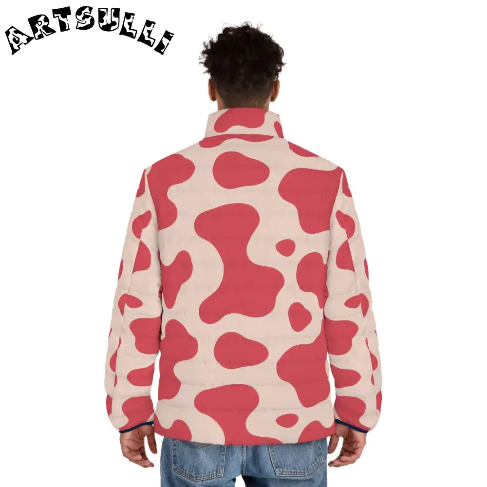 JAKKOUTTHEBXX Red and Cream Cow Illustration Printed Puffer Jacket 2025