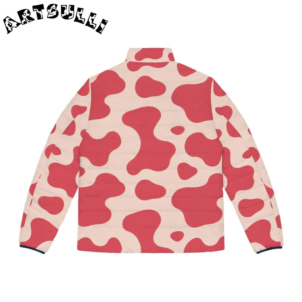 JAKKOUTTHEBXX Red and Cream Cow Illustration Printed Puffer Jacket 2025