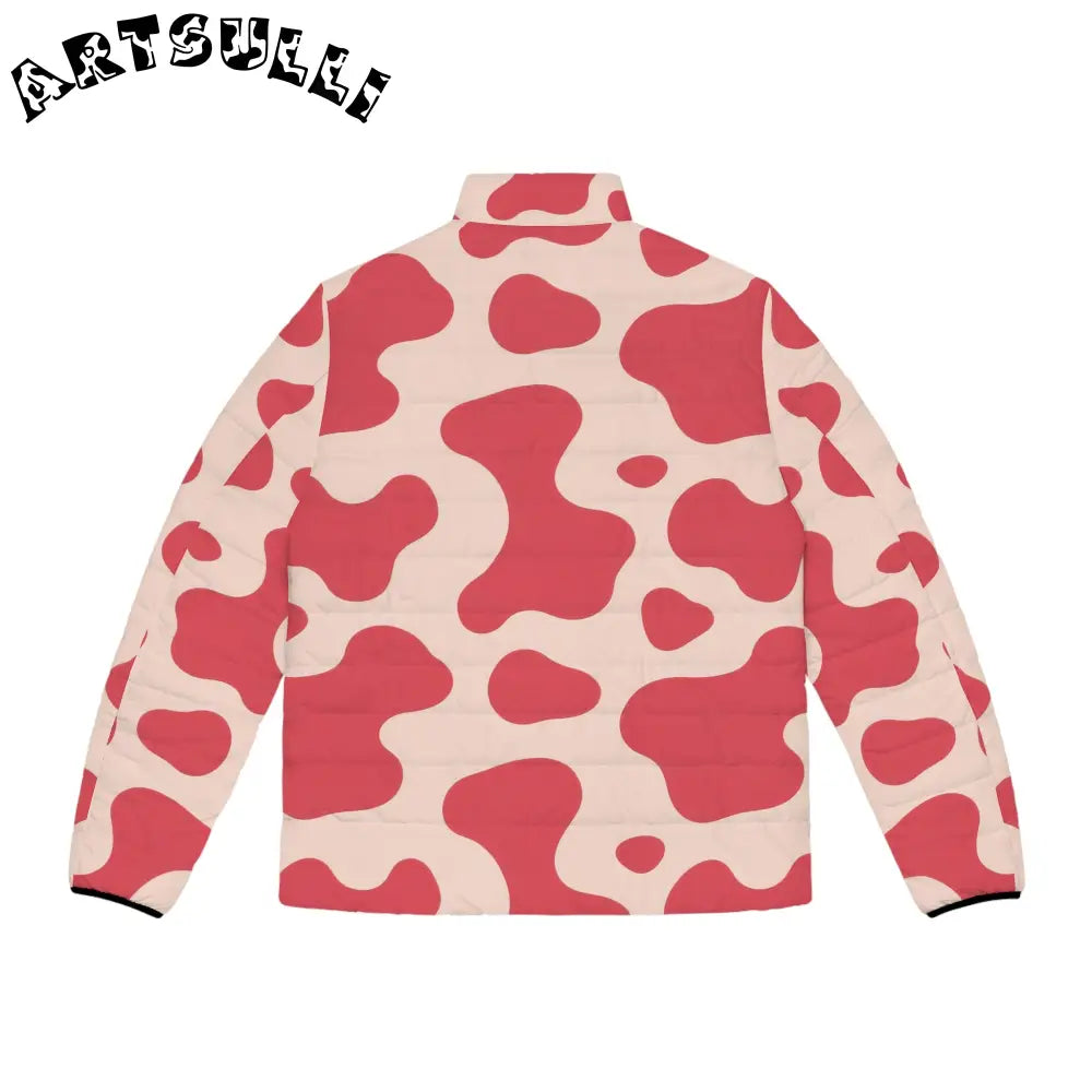 JAKKOUTTHEBXX Red and Cream Cow Illustration Printed Puffer Jacket 2025