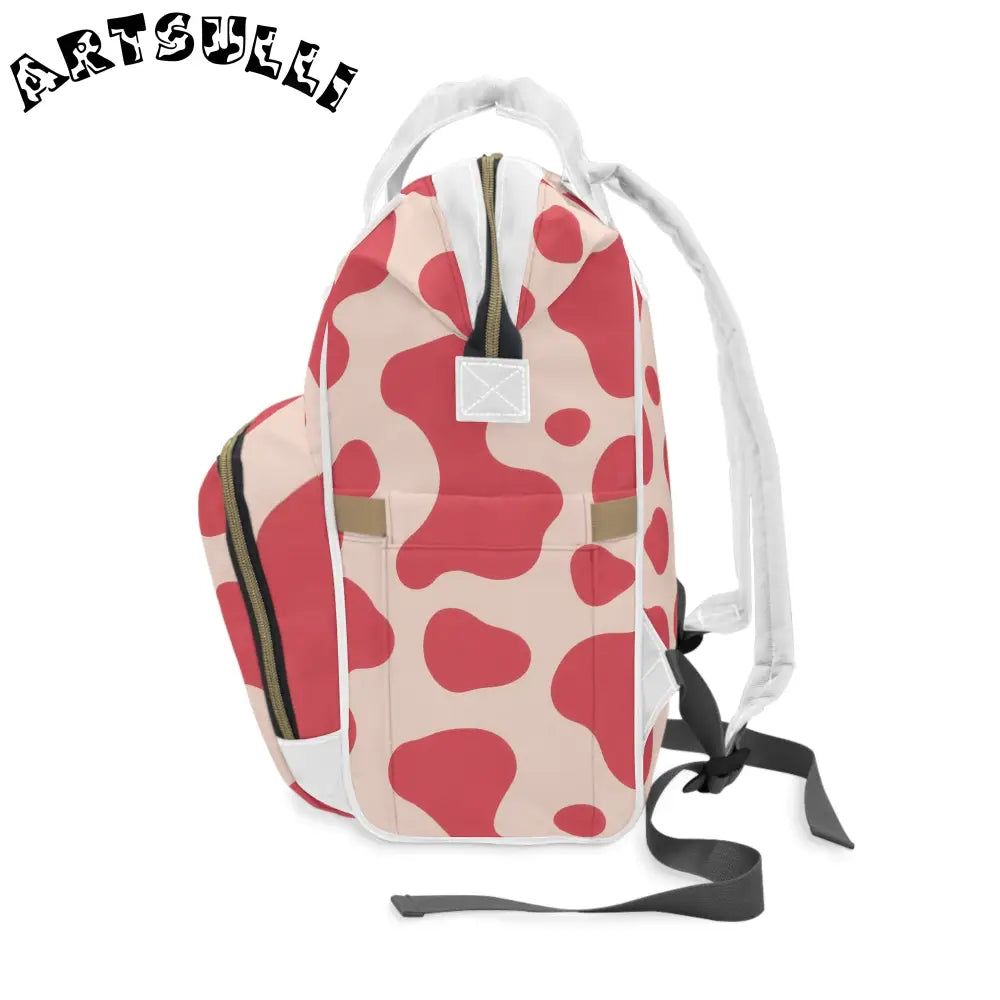 JAKKOUTTHEBXX Red Cow Print High-Grade Nylon Diaper Backpack 2025