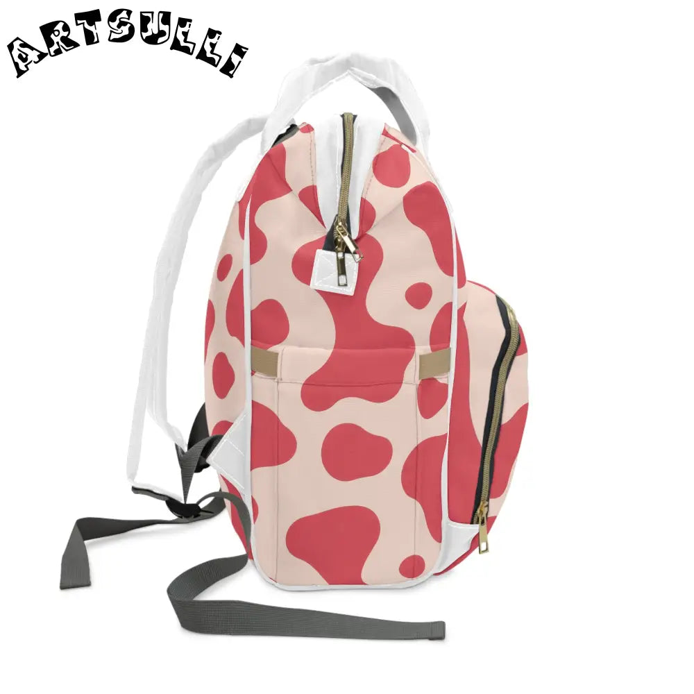 JAKKOUTTHEBXX Red Cow Print High-Grade Nylon Diaper Backpack 2025