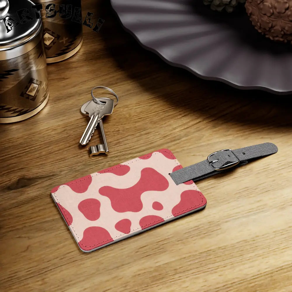 JAKKOUTTHEBXX Red and White Cow Print Luggage Tag 2025