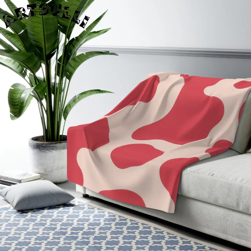 JAKKOUTTHEBXX Red and White Cow Print Sherpa Fleece Blanket 2025