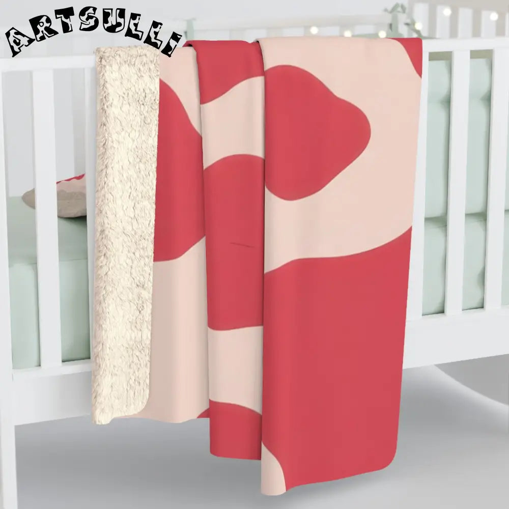 JAKKOUTTHEBXX Red and White Cow Print Sherpa Fleece Blanket 2025