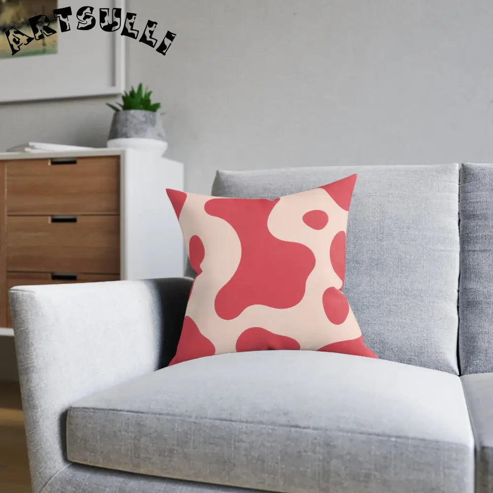 JAKKOUTTHEBXX Red and Beige Cow Print Square Pillow 2025