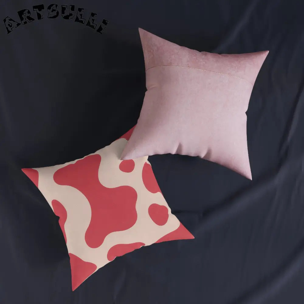 JAKKOUTTHEBXX Red and Beige Cow Print Square Pillow 2025