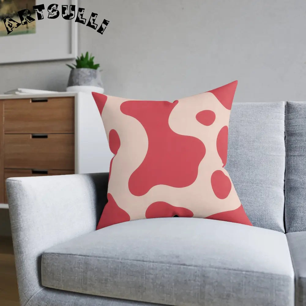 JAKKOUTTHEBXX Red and Beige Cow Print Square Pillow 2025