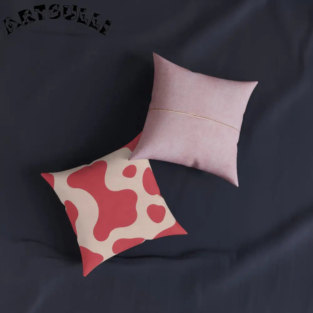 JAKKOUTTHEBXX Red and Beige Cow Print Square Pillow 2025
