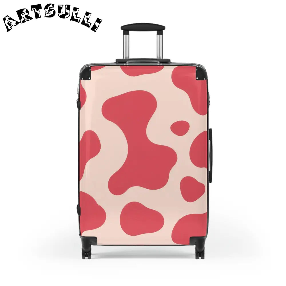 JAKKOUTTHEBXX Pink Printed Cow Illustration Rolling Suitcase 2025