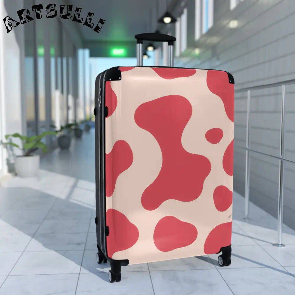JAKKOUTTHEBXX Pink Printed Cow Illustration Rolling Suitcase 2025