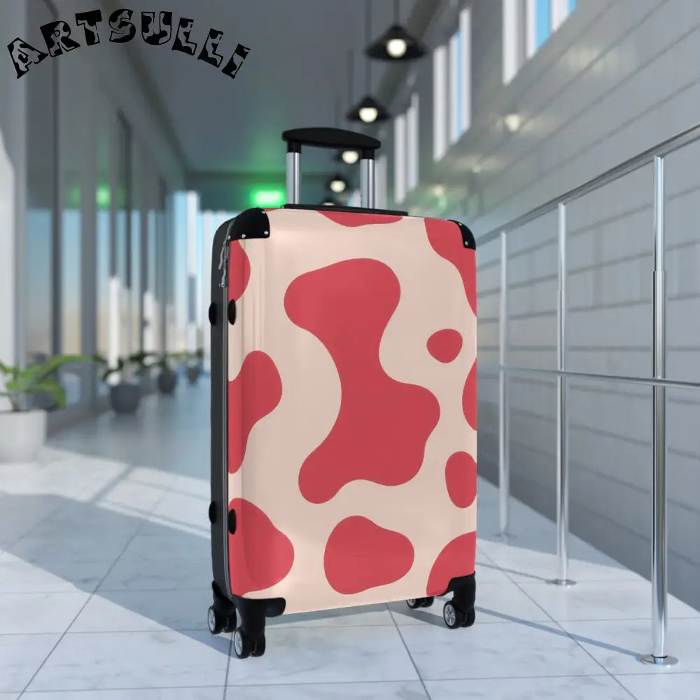 JAKKOUTTHEBXX Pink Printed Cow Illustration Rolling Suitcase 2025