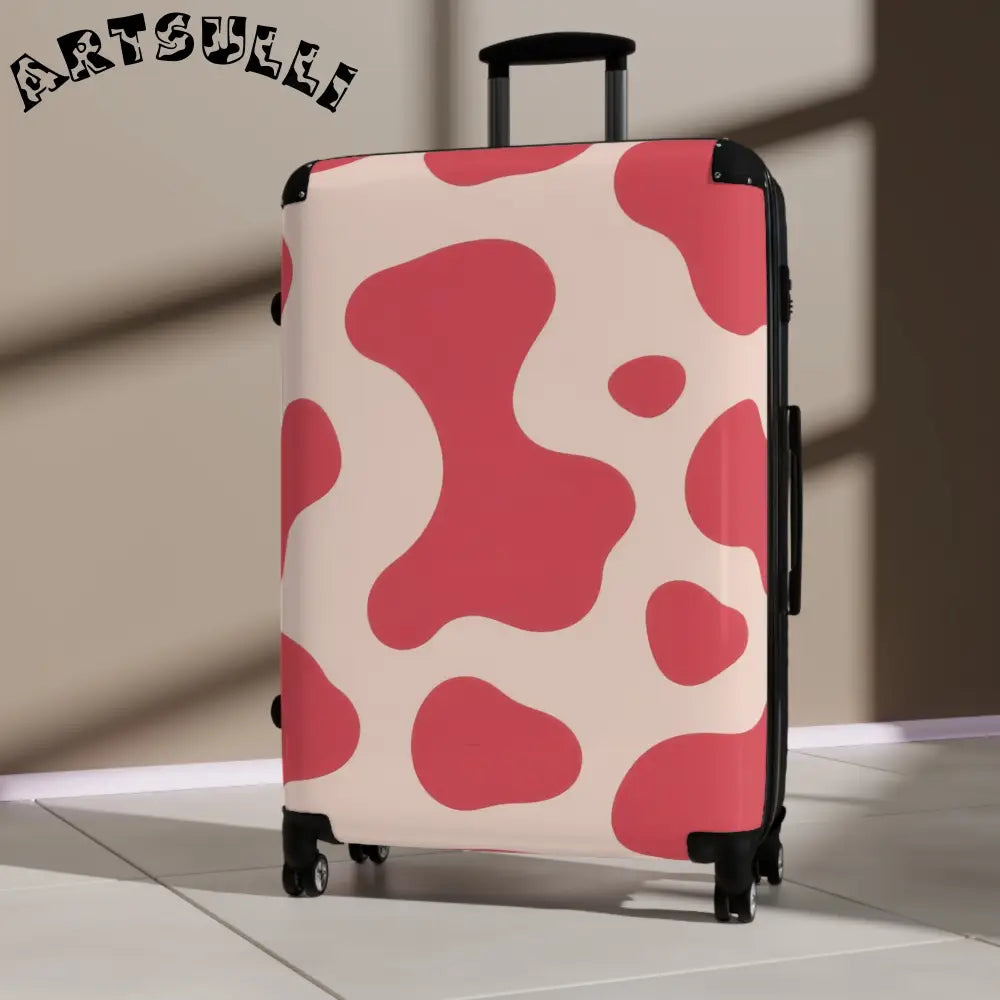JAKKOUTTHEBXX Pink Printed Cow Illustration Rolling Suitcase 2025