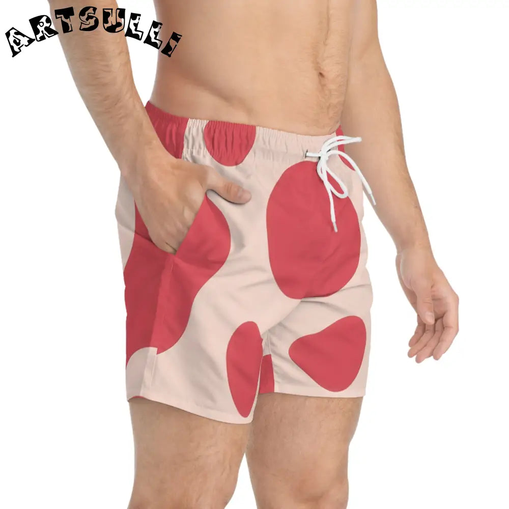 JAKKOUTTHEBXX Cream and Red Organic Shape Swim Trunks 2025