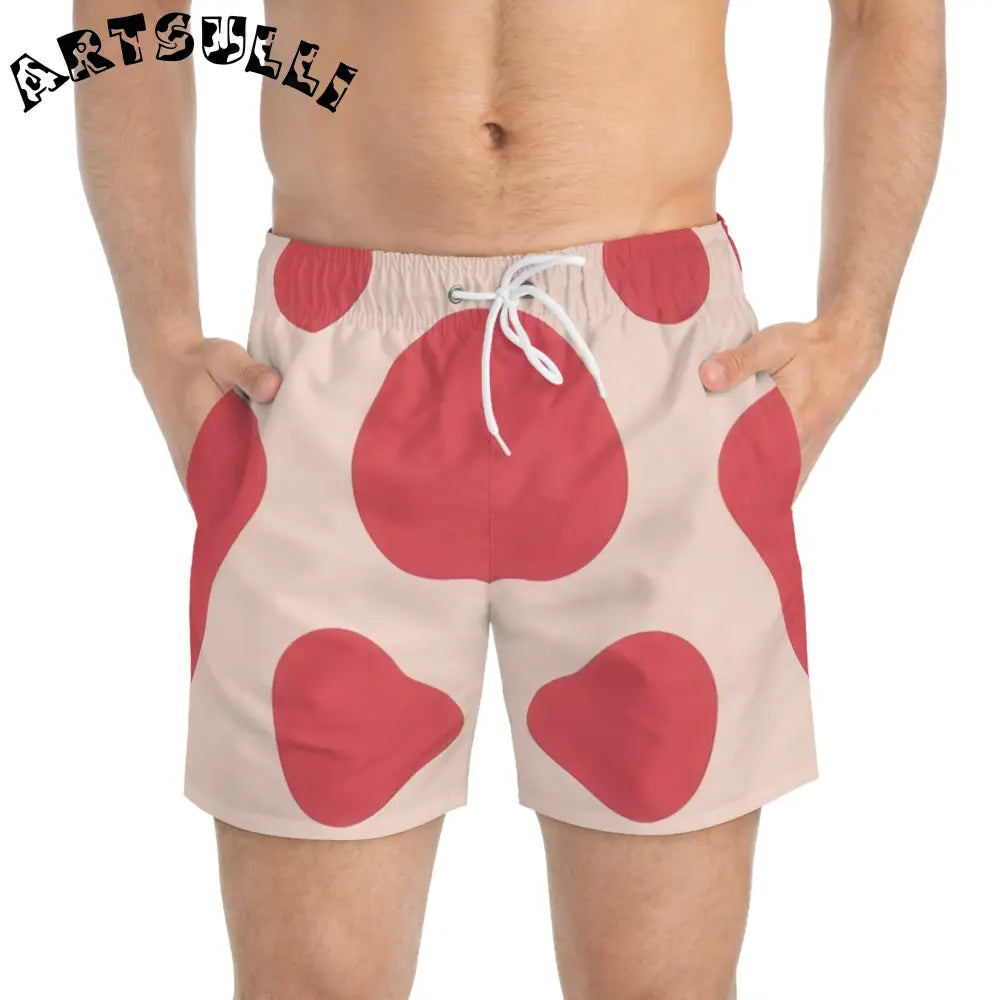 JAKKOUTTHEBXX Cream and Red Organic Shape Swim Trunks 2025