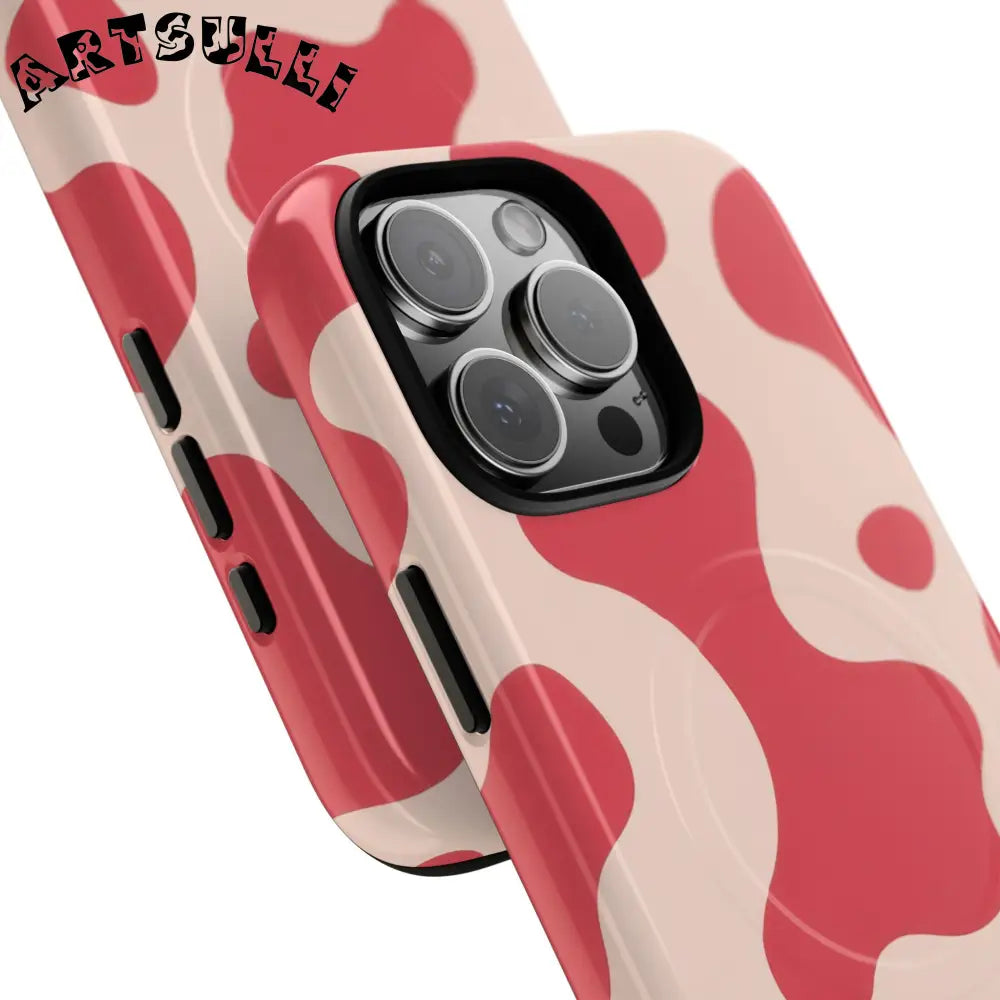JAKKOUTTHEBXX Red and Beige Cow Print Phone Case 2025
