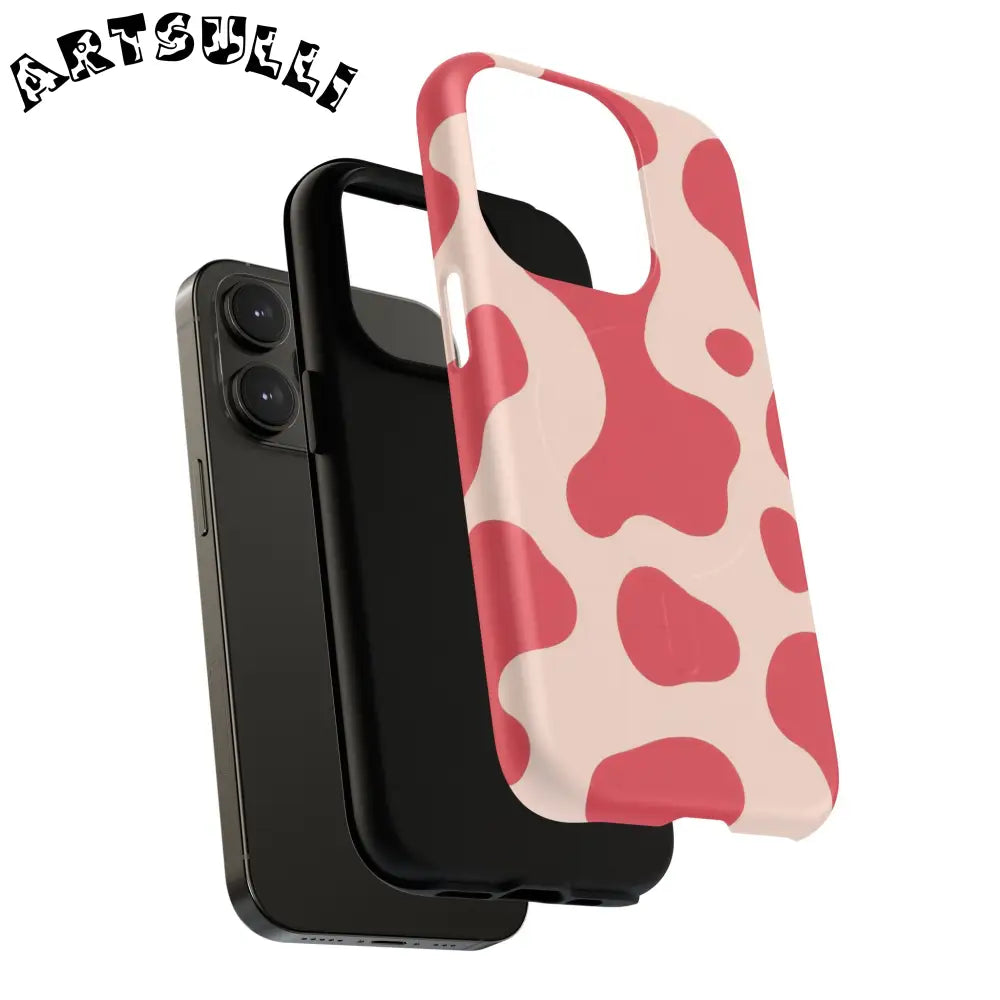 JAKKOUTTHEBXX Red and Beige Cow Print Phone Case 2025