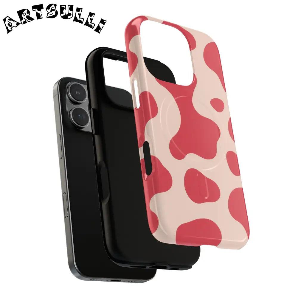 JAKKOUTTHEBXX Red and Beige Cow Print Phone Case 2025
