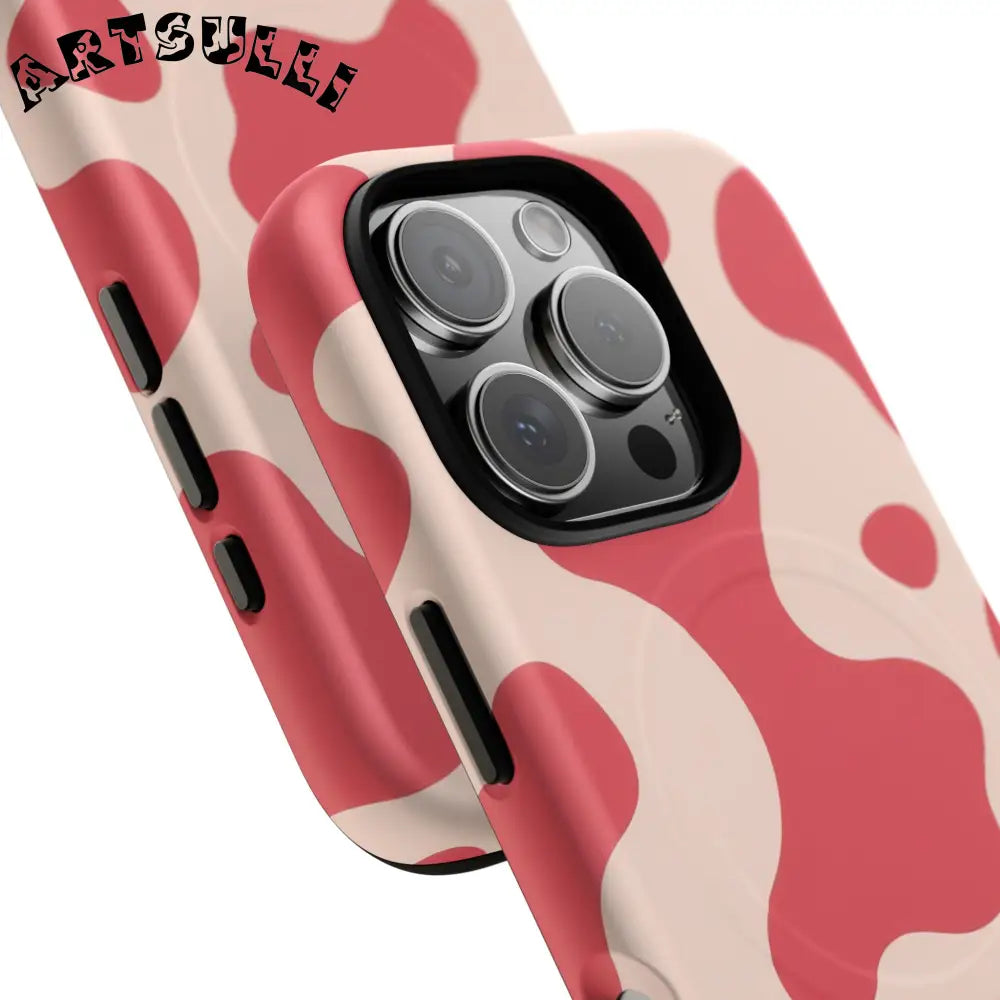 JAKKOUTTHEBXX Red and Beige Cow Print Phone Case 2025