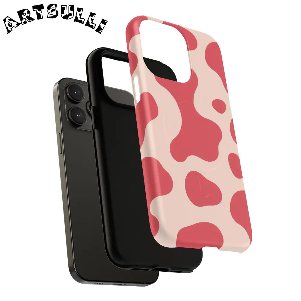 JAKKOUTTHEBXX Red and Beige Cow Print Phone Case 2025