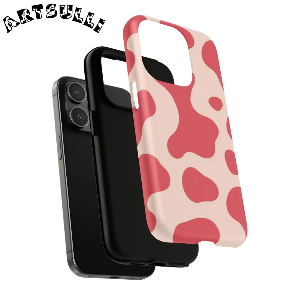 JAKKOUTTHEBXX Red and Beige Cow Print Phone Case 2025