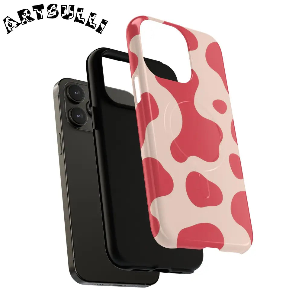 JAKKOUTTHEBXX Red and Beige Cow Print Phone Case 2025