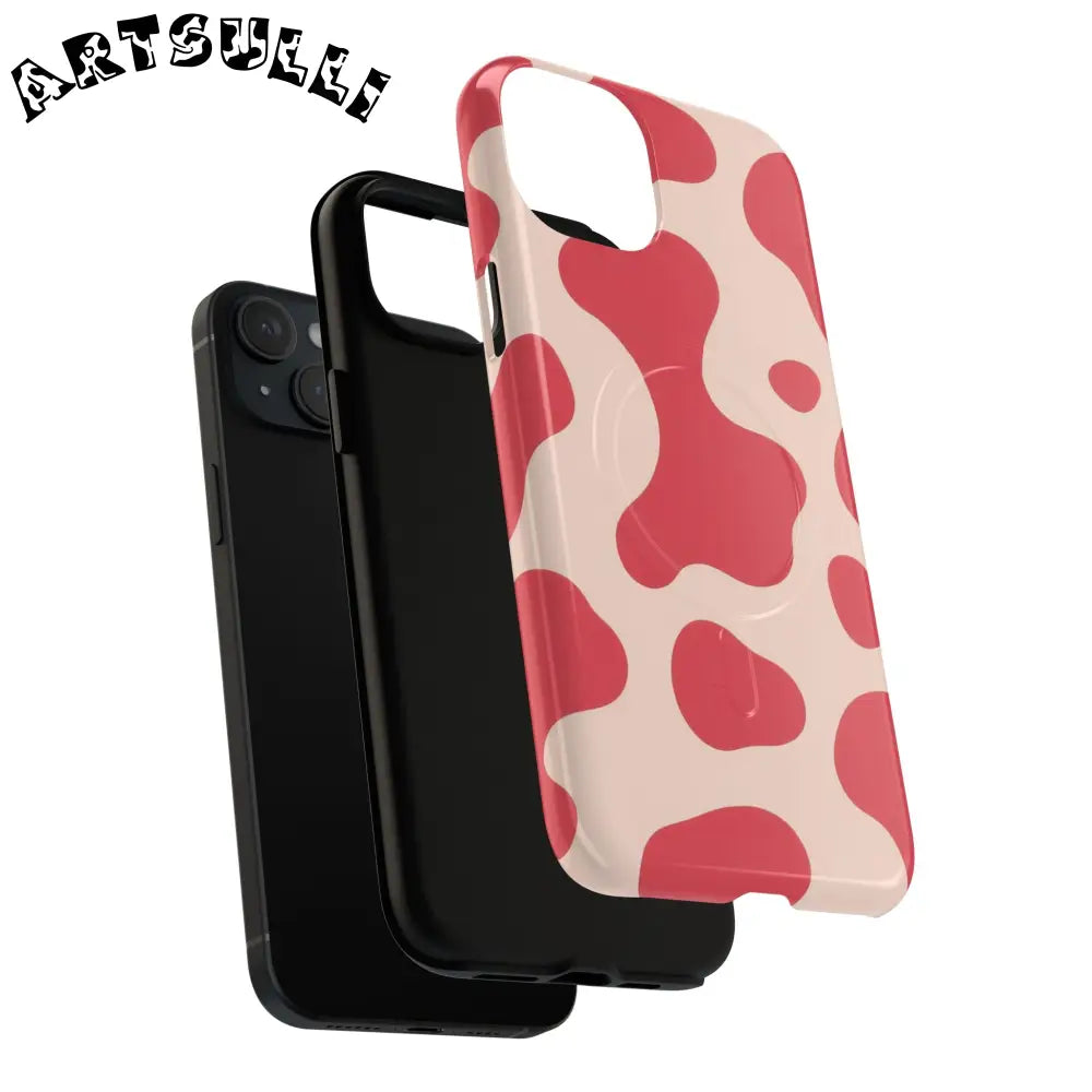 JAKKOUTTHEBXX Red and Beige Cow Print Phone Case 2025